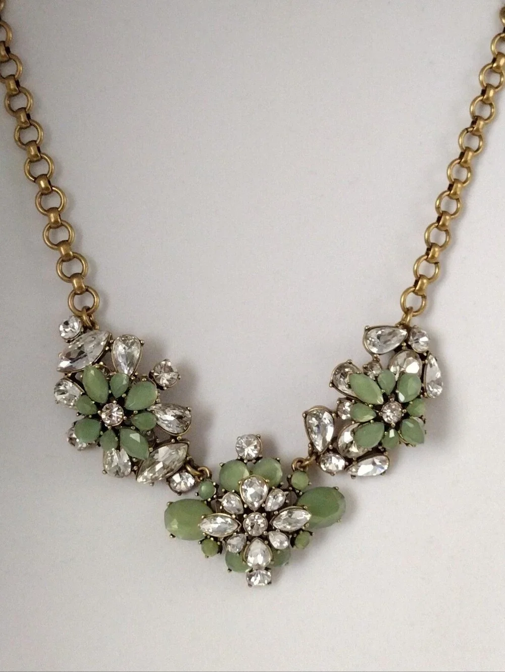 J. Crew Rhinestones Key Lime Accents Statement Necklace